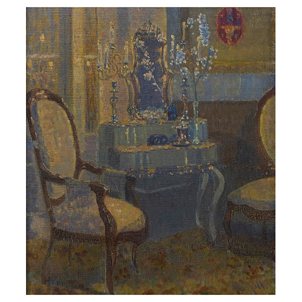 Ricard Urgell Carreras (Barcelona, 1874-1924) Interior con tocador. Óleo sobre tela.