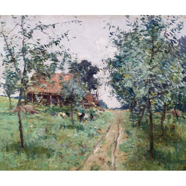 Dar&iacute;o de Regoyos.  "Granja en B&eacute;lgica (1881)". &Oacute;leo sobre lienzo. Firmado y fechado (1881) 