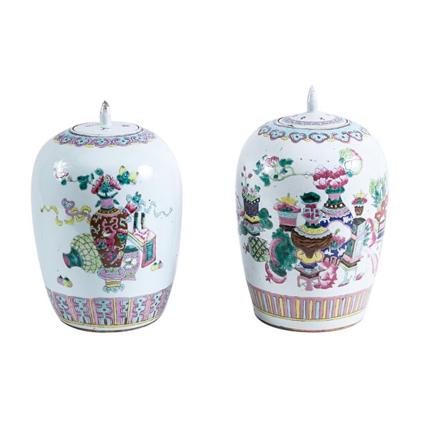 Tibores  de porcelana china familia rosa