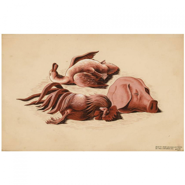 Nicolás Martínez Ortíz de Zárate. "Boceto Bar Carabanchel 1". Gouache sobre papel. Firmado 