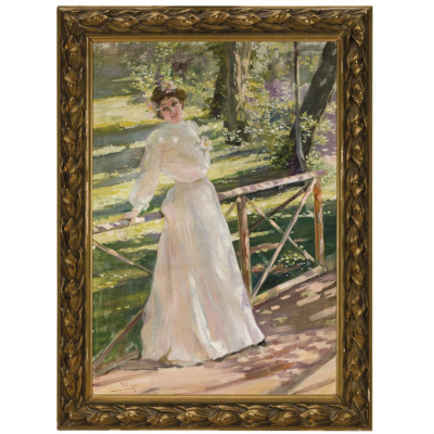 José Villegas y Cordero  (1848 - 1921).   &quot;Dama en el jardín&quot;. 