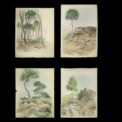 Enrique Pertegás Ferrer (1884-1962) &quot;Cuatro paisajes&quot;.   Acuarela sobre papel. Firmados &quot;Pertegás&quot; en el reverso. 