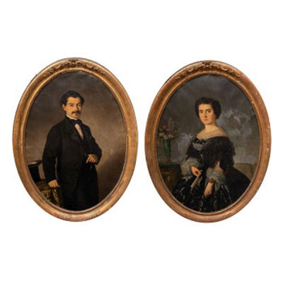 JUAN LUIS BROCHETÓN Y MUGURUZA  (San Sebastián, Guipuzcoa 1826 - Madrid 1863) &quot;Retrato de Dama y Retrato de Caballero (2 obras)&quot;