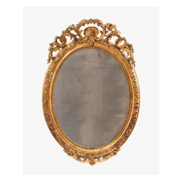 Espejo oval en madera y estuco dorado Estilo Luis XVI. Época Napoleón III. Francia. S. XIX