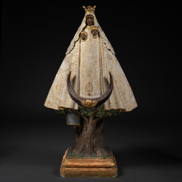 &quot;Virgen con niño&quot; Escultura en madera de bulto redondo en madera y escayola policromada del siglo XIX-XX