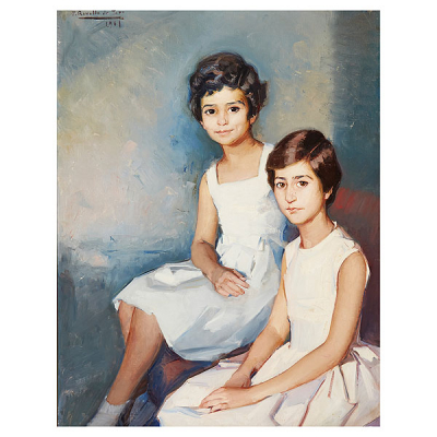 Felix Revello de Toro (Málaga, 1926) Retrato de niñas. Óleo sobre tela.