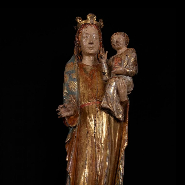 Espectacular Gran Virgen "Maiestat" con Ni&ntilde;o Ile-de-France, Escuela Medieval G&oacute;tica Francesa del siglo XIV o principios del siglo XV.