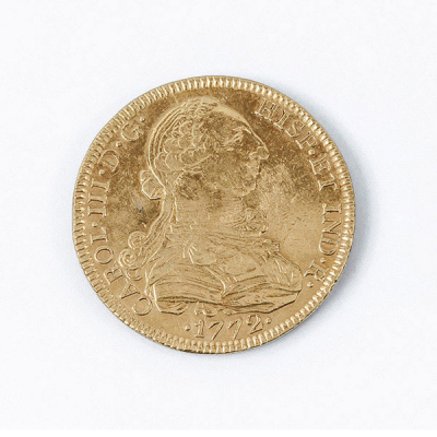 Moneda de oro (900 mil.), ESPAÑA. 8 Escudos. Carlos III. 1771. México.