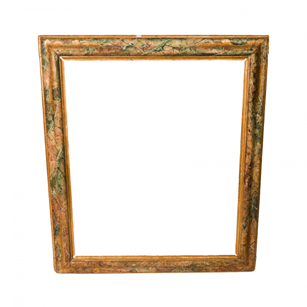 Marco italiano en madera modulada y dorada con decoración policromada de marmoleado, mediados del s.XVII.