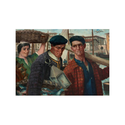 JULIAN IBÁÑEZ DE ALDECOA Y ARANA  (Lekeitio,Vizcaya 1876 - Buenos Aires 1952) &quot;Llegada de pescadores. Lequeitio &quot;  
