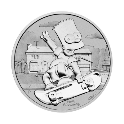 Moneda Tuvalu, 1 dólar de plata, año 2020. Bart Simpson.