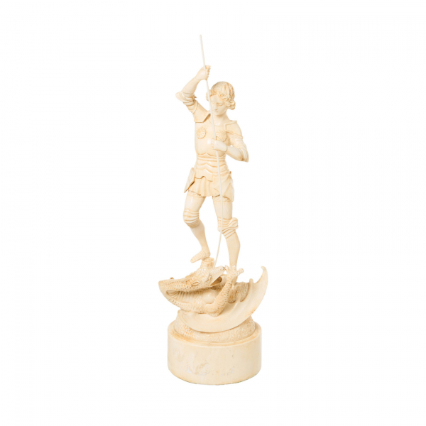 Escuela europea, s.XX. Sant Jordi. Escultura en marfil tallado.