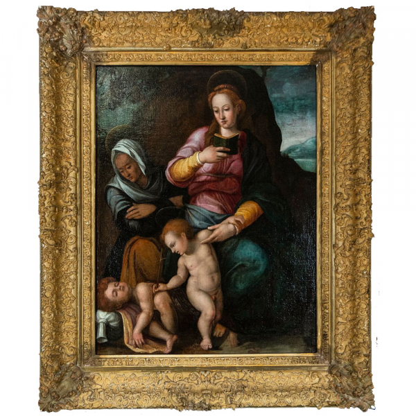 "Virgen con el Niño y San Juanito" de la Escuela Florentina, Italia, último tercio del siglo XVI. Óleo sobre lienzo.