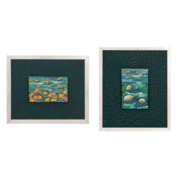 SARA ODRIOZOLA   (Bilbao S. XX)  "Nenúfares (pareja)"  Óleo / Tabla 