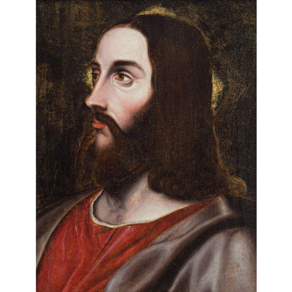 Tiziano Vecellio y Taller (Pieve di Cadore, 1490 &ndash; Venecia, 1576) "Cristo Salvatore".  &Oacute;leo sobre tabla.