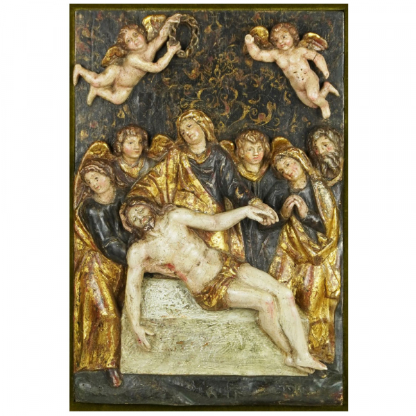 Relieve en madera tallada representando la Deposición de Cristo, Italia, siglo XVI.