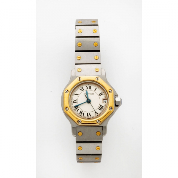 Reloj de señora marca Cartier modelo "Santos" con pulsera en acero y oro amarillo