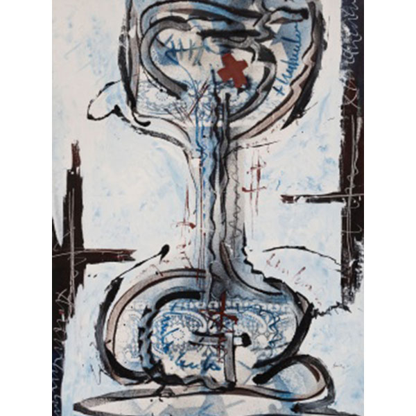 FERNANDO  NIEVAS JIMÉNEZ  (Alfaro, La Rioja 1956) &quot;Reloj de arena azul&quot; Firmado: Nievas 08 Acrílico / pigmentos/ áridos / Lienzo 