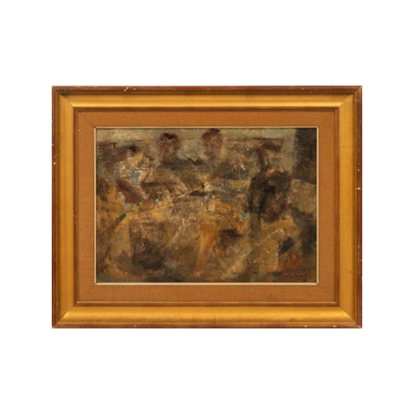 IÑAKI GARCÍA ERGÜÍN   (Bilbao 1934)  "Personajes"  Firmado: García Ergüin 60  Óleo / Lienzo pegado a tablex 