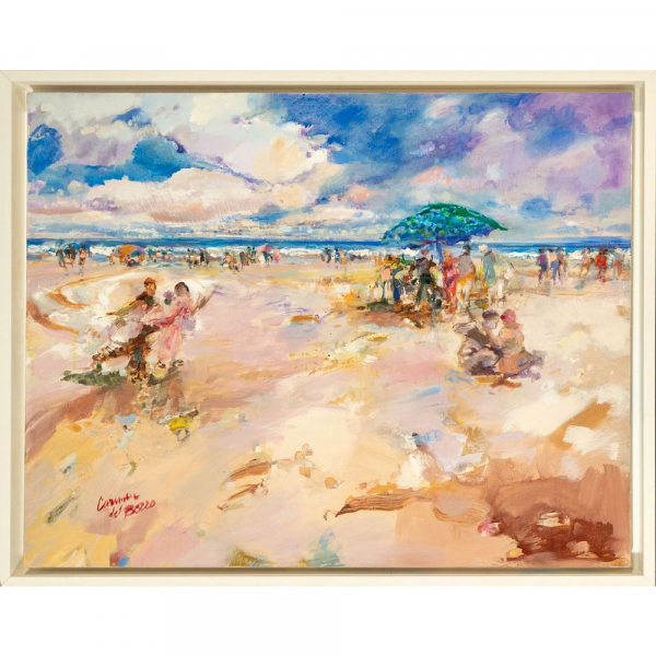"Marina de playa" firmado Carmen del Berro. Escuela española. Siglo XX.   Óleo sobre lienzo