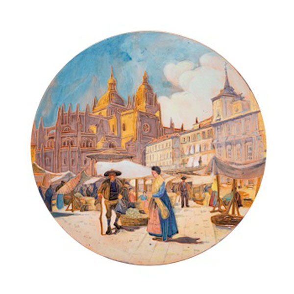 DANIEL ZULOAGA   (Madrid 1852 - Segovia 1921)  "Mercado en la plaza con personajes." 
