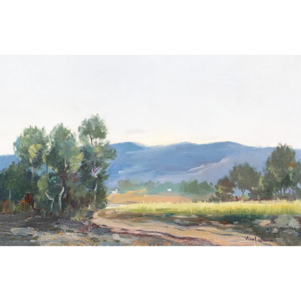Josep Vives-Atsara (Vilafranca del Penedès, 1919- 2004)  Atardecer.  Óleo sobre tela. Firmado.