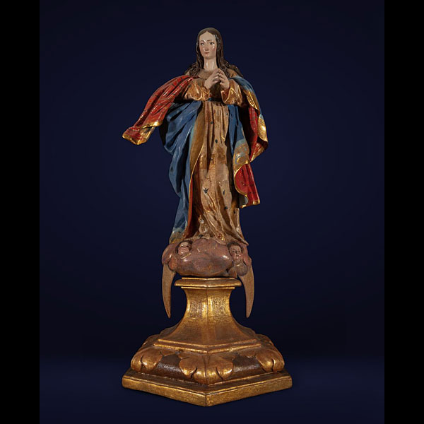 OBRADOR DE PEDRO DE MENA - Posiblemente Andrea (1654-1734) y Claudia de Mena (1655-?) - Importante Virgen Inmaculada en Gloria de gran tamaño.
