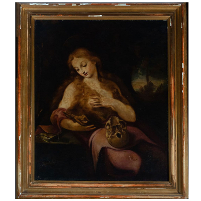 Magdalena Penitente, escuela cordobesa del siglo XVIII, círculo de Juan Antonio Frías Escalante.    Firmado.