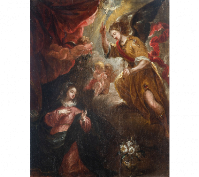 ESCUELA MADRILEÑA, SEGUNDA MITAD DEL SIGLO XVII Anunciación y Adoración de los pastores  Dos óleo sobre tabla. 44 x 34 cm, cada una, sin marco.