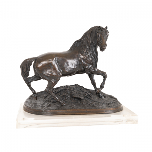 Despu&eacute;s de Pierre Jules M&egrave;ne (Par&iacute;s, Francia, 1810-1879)  Caballo &aacute;rabe.  Escultura en bronce patinado firmada