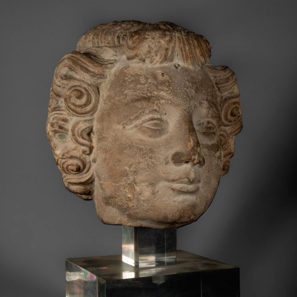 Cabeza de santo en piedra caliza de época gótica. Francia. Siglo XIV.