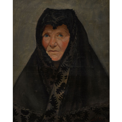 &quot;Anciana vasca con mantilla&quot;.  JAVIER CIGA (Pamplona, 1877-1960) Óleo/Lienzo