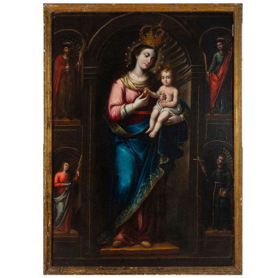 &quot;Virgen de la Pera&quot;. Escuela Colonial Mexicana del siglo XVII, atribuido a José de Páez (Ciudad de México, 1721- c. 1780). 