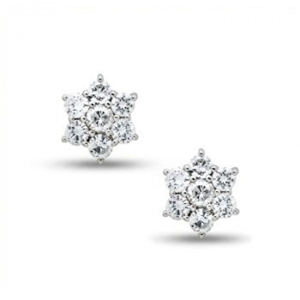 Pendientes en oro blanco con diamantes talla brillante con un peso total de 1 cts. aprox., representando flor.
