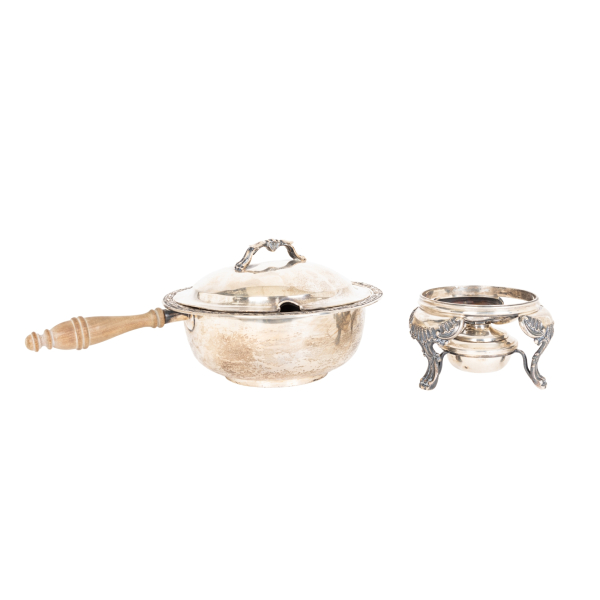 Calentador de alimentos tipo «chafing dish» en plata mexicana punzonada 925