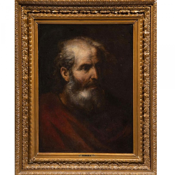 "Retrato de un Hombre Barbudo" Círculo de Jusepe de Ribera, Escuela Española del Siglo XVII.     Óleo sobre lienzo. 
