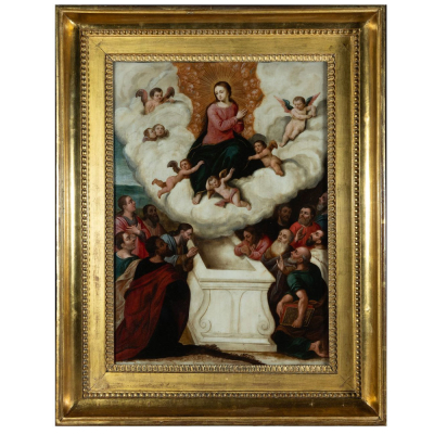 &quot;Virgen&quot; en óleo sobre alabastro. Lázaro Pardo de Lago, Escuela Colonial del siglo XVII