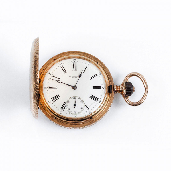 Gran reloj cronómetro saboneta suizo, LONGINES para el detallista &#039;La Esmeralda&#039; (México), en caja original de oro rosa 18 K Paris de 1889.