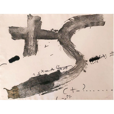 Antoni T&agrave;pies: "Creu i S" (1976). Aguafuerte sobre papel Guarro. Firmado a l&aacute;piz por el artista y numerado 75/75.