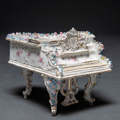 Caja Joyero en forma de piano de cola en porcelana esmaltada del siglo XIX-XX
