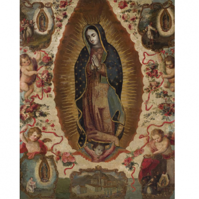 Anónimo Mexicano S. XVIII. &quot;Virgen de Guadalupe&quot;. Óleo sobre lienzo. Reentelado.