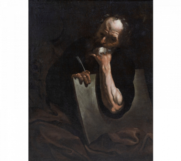 ESCUELA NAPOLITANA, MITAD DEL SIGLO XVII.  San Lucas. Óleo sobre lienzo, 