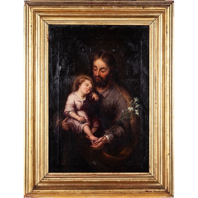Escuela sevillana S.XVIII  “San José con el Niño”  Óleo sobre lienzo 