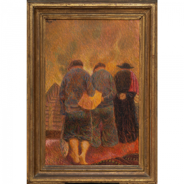 &quot;Pescadores y Sacerdote&quot;  ENRIQUE ALBUZU (Fuenterrabía, 1926 -2014)  Firmado: Albizu