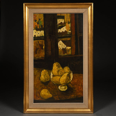 &quot;Bodegón de peras con ventana&quot;   JESÚS MONTES IRIBARREN (Irún, 1940) 