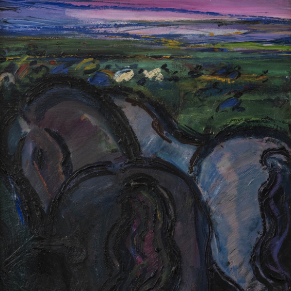 "Paisaje con caballos".  JESÚS MONTES IRIBARREN (Irún, 1940).   Técnica: Óleo/cartón