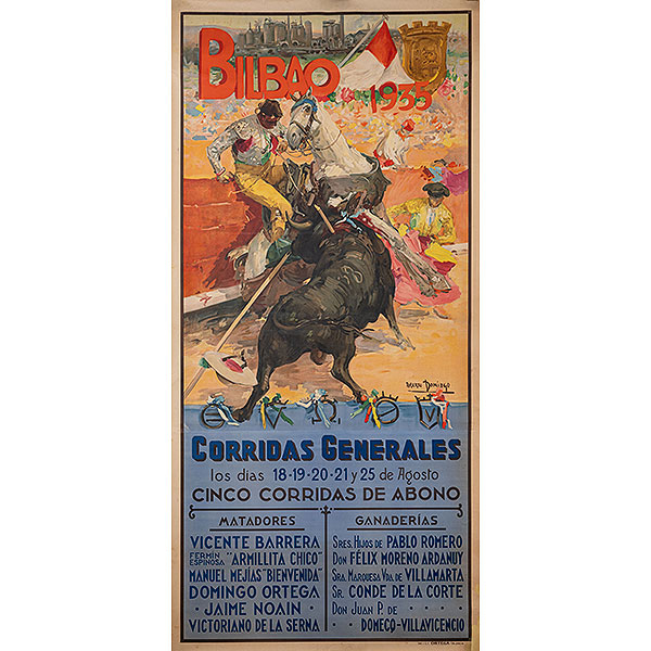 &quot;Cartel Litográfico de la corrida general de la plaza de toros de 1935&quot; ROBERTO DOMINGO (París 1883 - Madrid, 1956)  Impresión Ortega, Valencia.