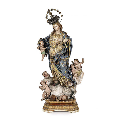 ESCUELA NAPOLITANA S. XVIII. &quot;Inmaculada Concepción&quot;. En madera tallada