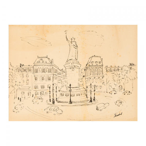 Carles Nadal Ferreres (París, Francia, 1917-Sitges, Barcelona, 1998) Plaza de la República de París. Dibujo 