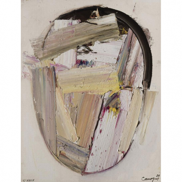 Rafael Canogar (1934) &quot;Cabeza XXIX-89 (1989)&quot;. Óleo sobre lienzo adherido a tabla.